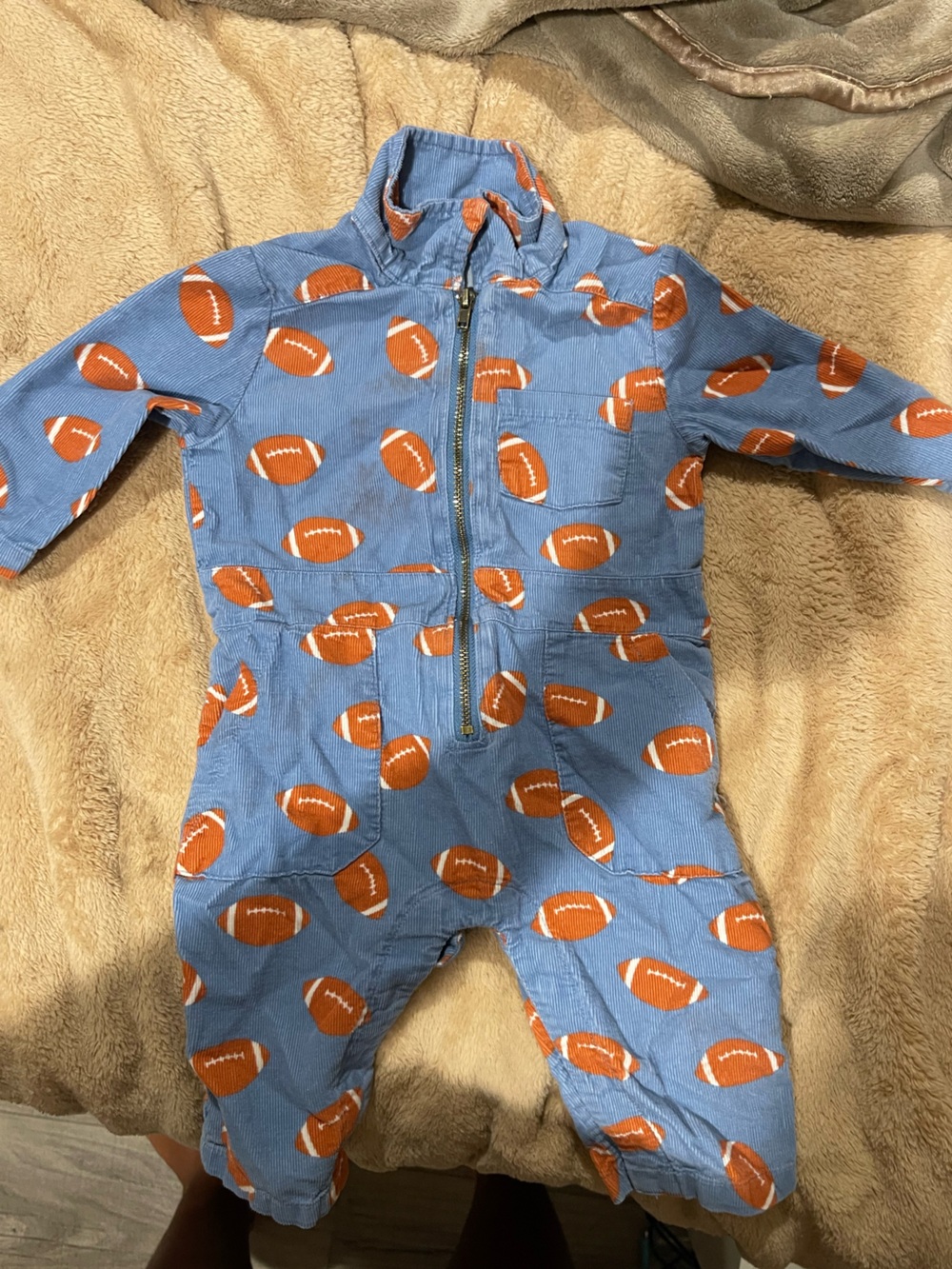 Angel Dear Light Blue One-Piece with Orange Footballs